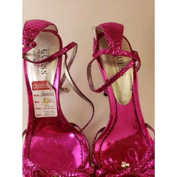 Guess Hopeful Strappy Metallic Stiletto Heels Pink Size 8.5 - Picture 2 of 5